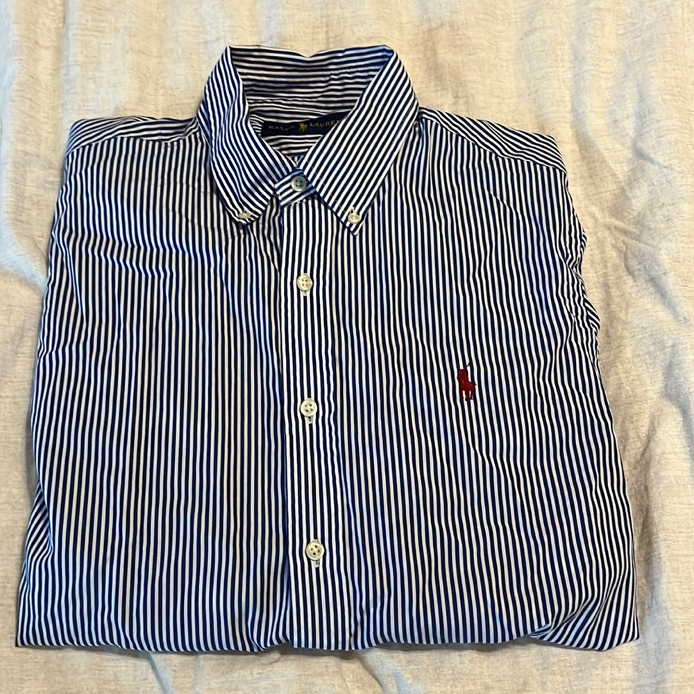Ralph Lauren Blue and White Striped Dress Shirt